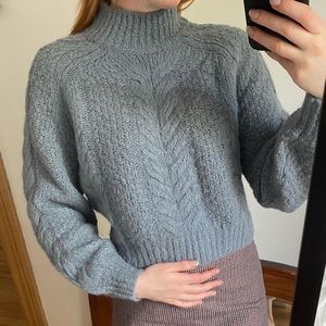Sunday Best blue mock neck Alpaca/wool crop knit sweater